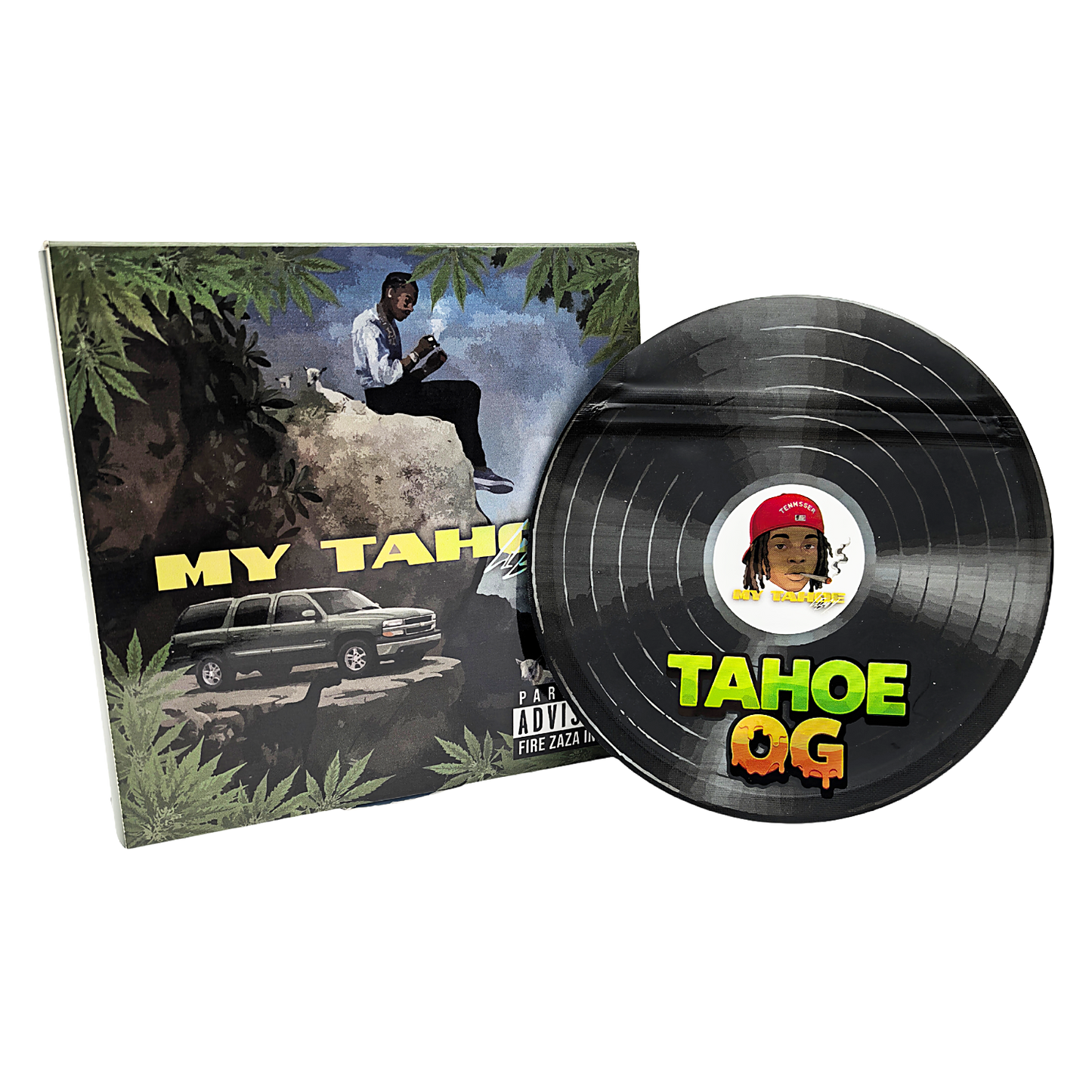 12 Pack – 3.5g Vinyl Record Style Mylar Bags with Matching Boxes - Tahoe OG