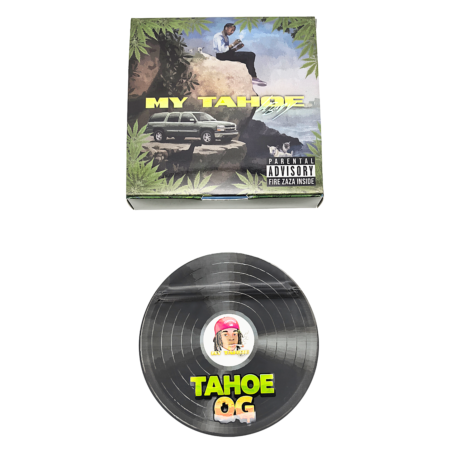 12 Pack – 3.5g Vinyl Record Style Mylar Bags with Matching Boxes - Tahoe OG