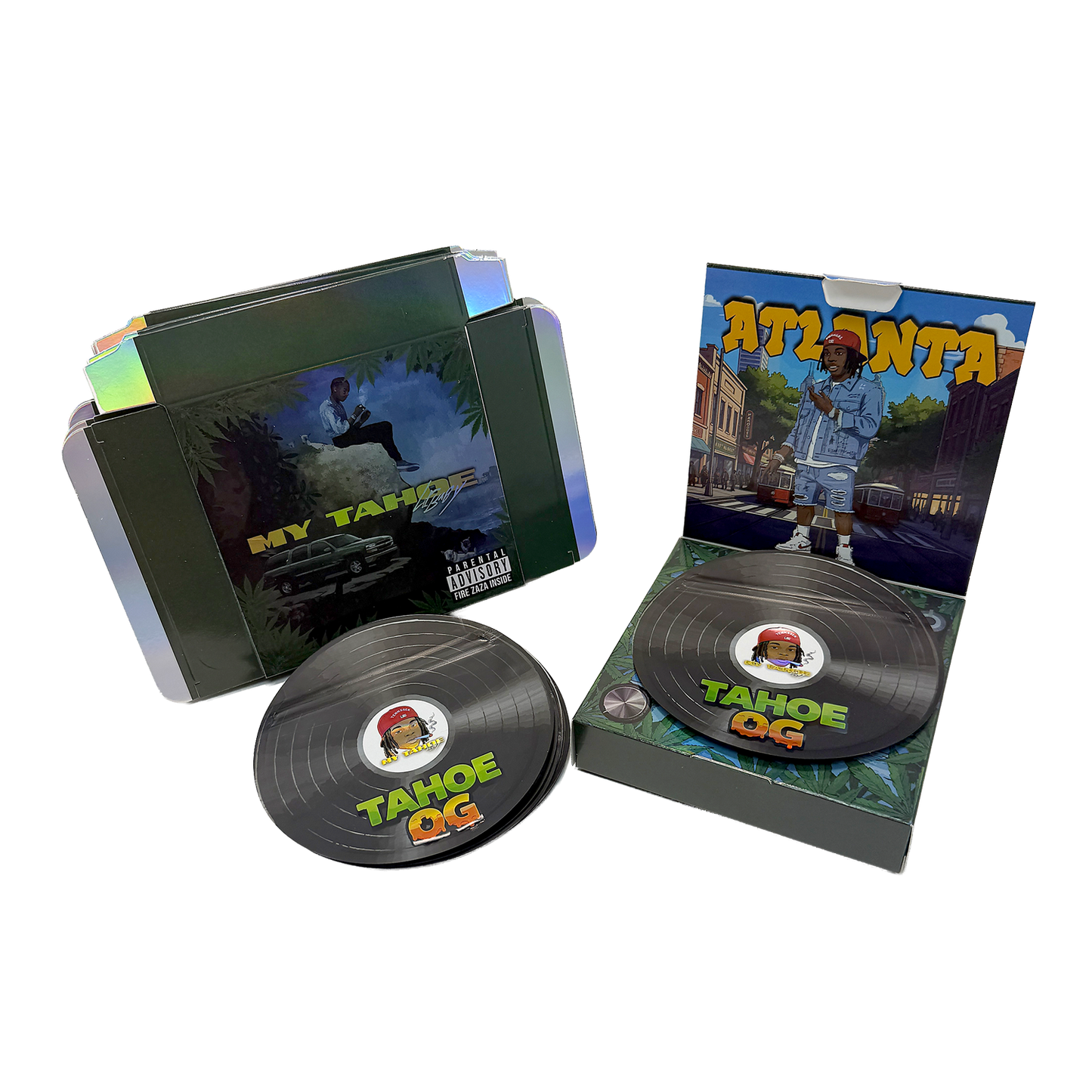 12 Pack – 3.5g Vinyl Record Style Mylar Bags with Matching Boxes - Tahoe OG