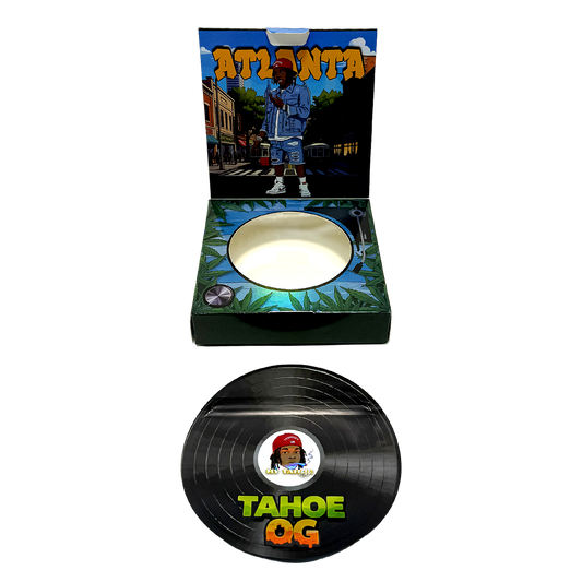 12 Pack – 3.5g Vinyl Record Style Mylar Bags with Matching Boxes - Tahoe OG