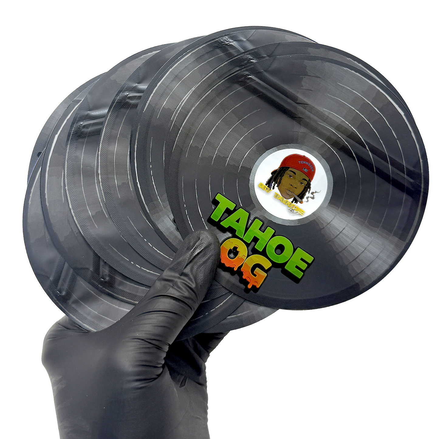 12 Pack – 3.5g Vinyl Record Style Mylar Bags with Matching Boxes - Tahoe OG