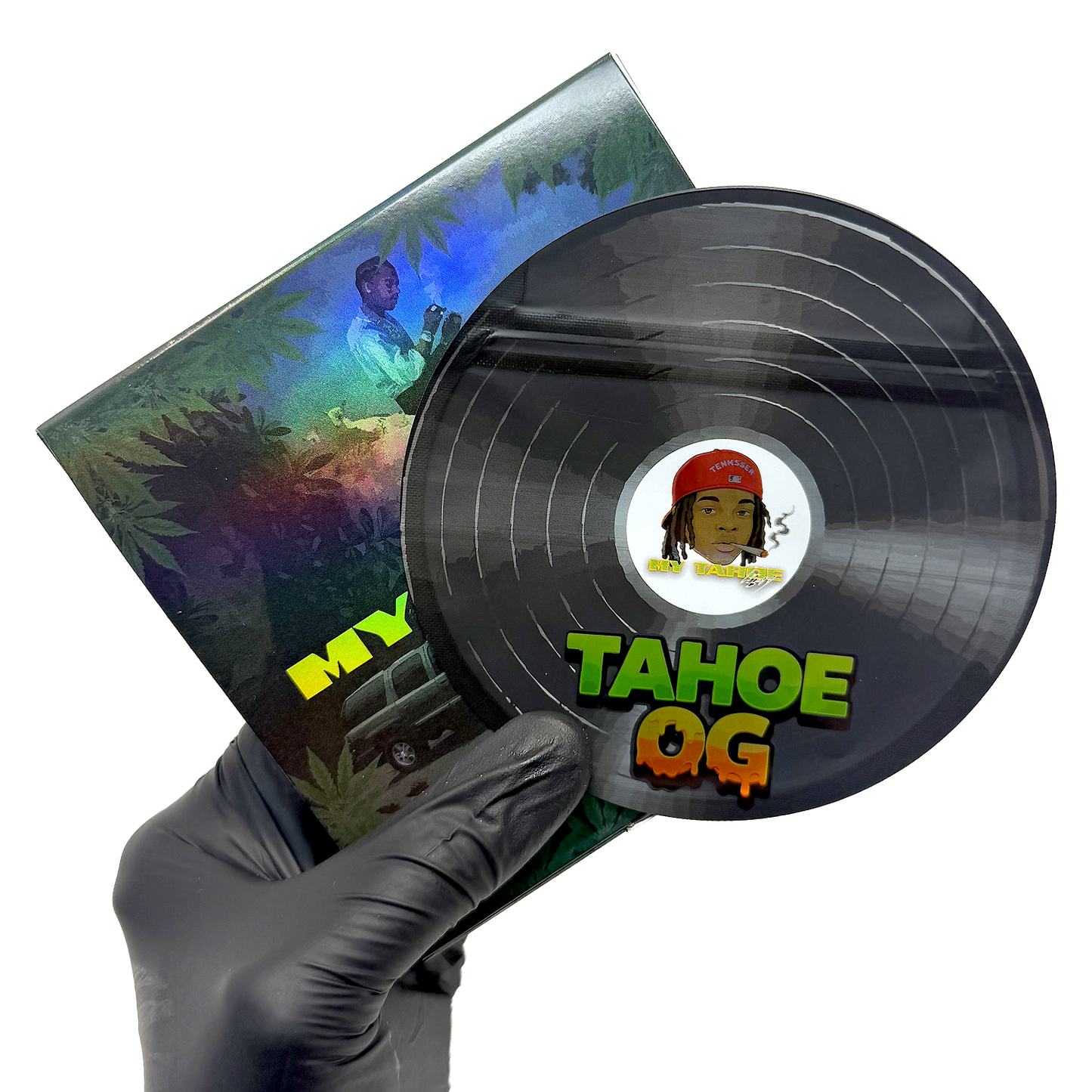 12 Pack – 3.5g Vinyl Record Style Mylar Bags with Matching Boxes - Tahoe OG