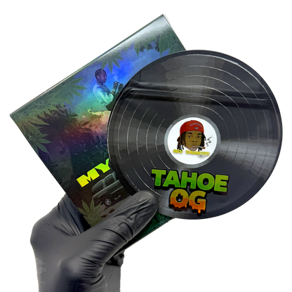 12 Pack – 3.5g Vinyl Record Style Mylar Bags with Matching Boxes - Tahoe OG