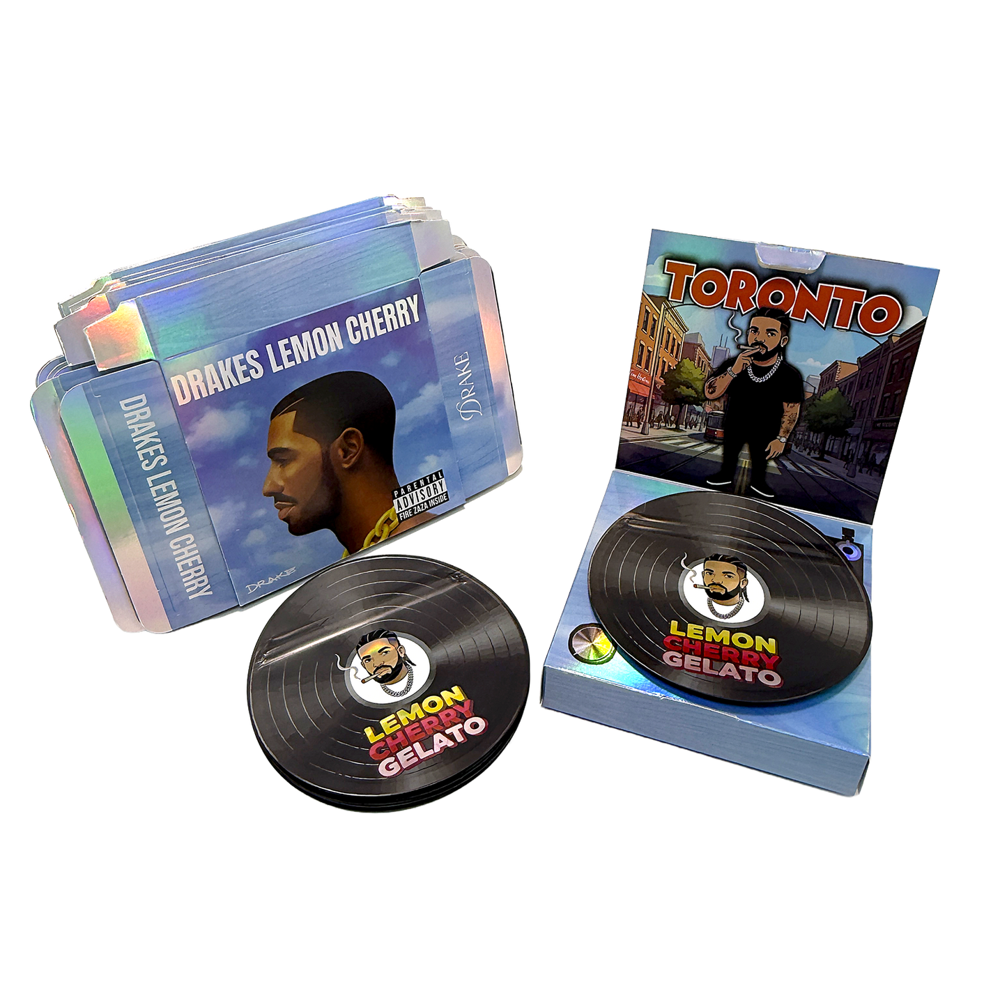 12 Pack – 3.5g Vinyl Record Style Mylar Bags with Matching Boxes - Lemon Cherry Gelato