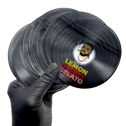 12 Pack – 3.5g Vinyl Record Style Mylar Bags with Matching Boxes - Lemon Cherry Gelato