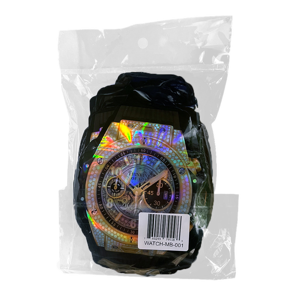50 Pac - 3.5g Watch-Shaped Mylar Bags - Rose Gold Iced Chrono Watch
