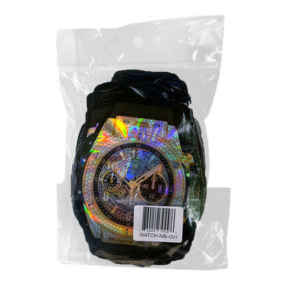 50 Pac - 3.5g Watch-Shaped Mylar Bags - Rose Gold Iced Chrono Watch