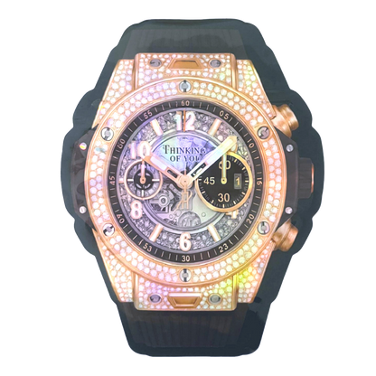 50 Pac - 3.5g Watch-Shaped Mylar Bags - Rose Gold Iced Chrono Watch