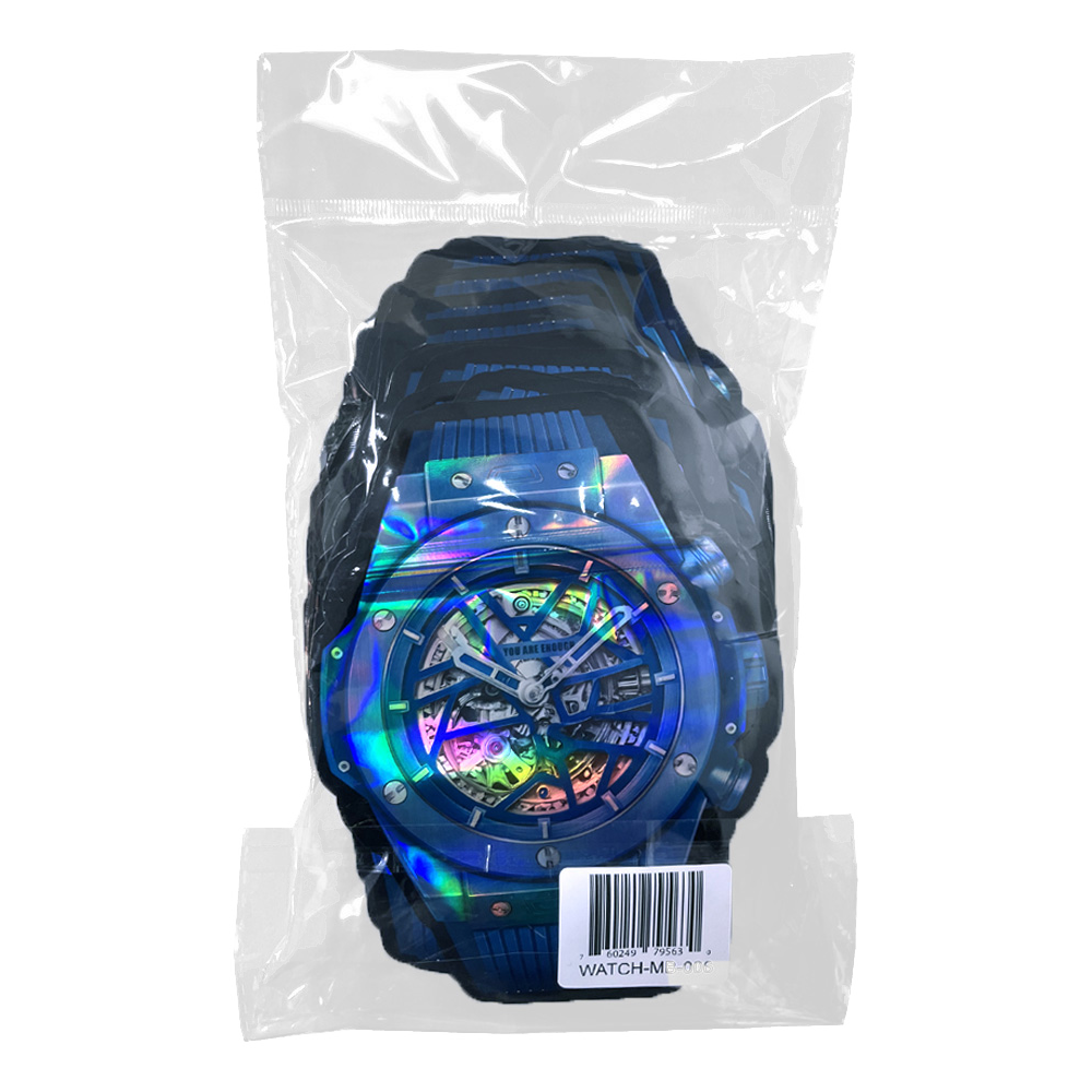 50 Pac - 3.5g Watch-Shaped Mylar Bags - Blue Skeleton Tech Watch