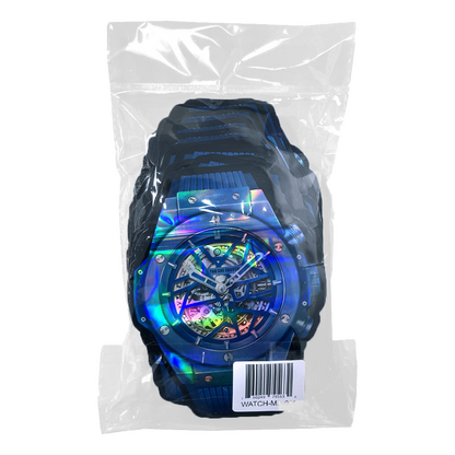 50 Pac - 3.5g Watch-Shaped Mylar Bags - Blue Skeleton Tech Watch