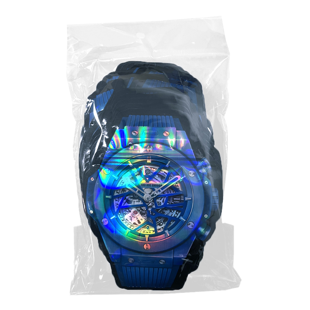 50 Pac - 3.5g Watch-Shaped Mylar Bags - Blue Skeleton Tech Watch