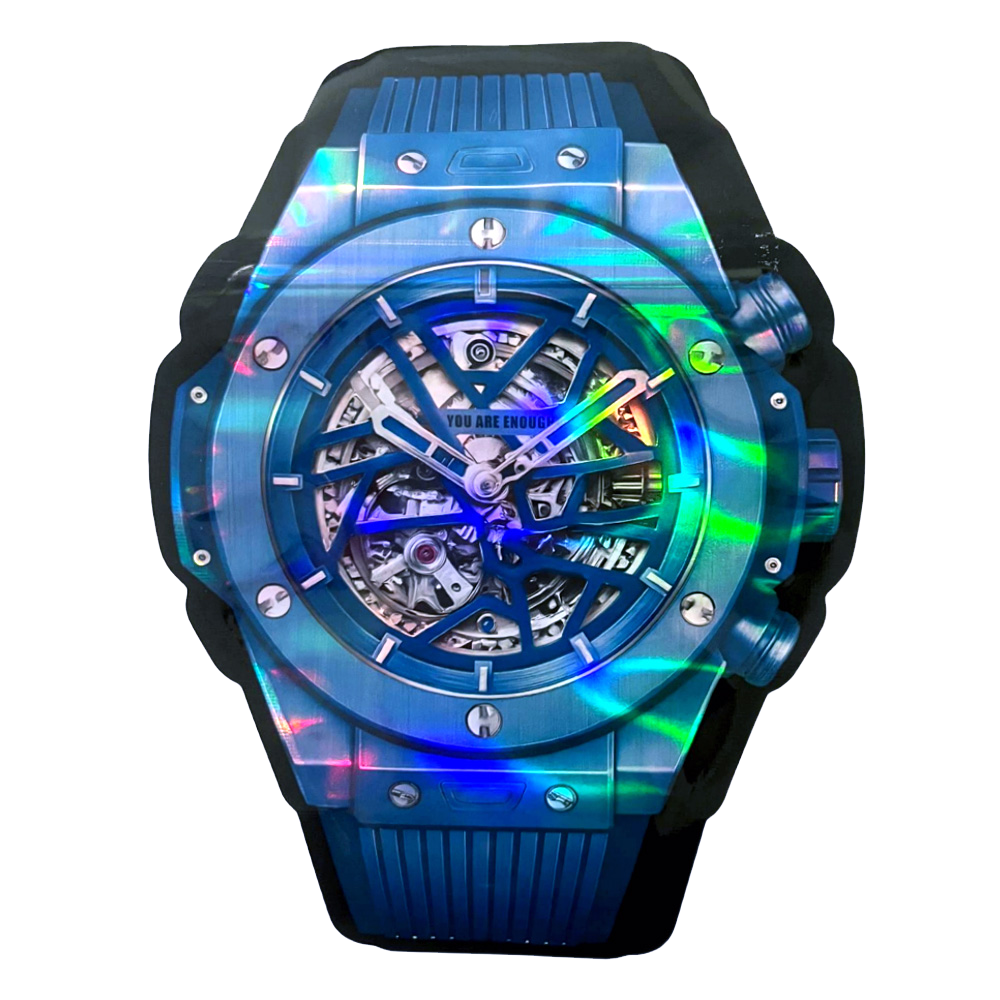 50 Pac - 3.5g Watch-Shaped Mylar Bags - Blue Skeleton Tech Watch