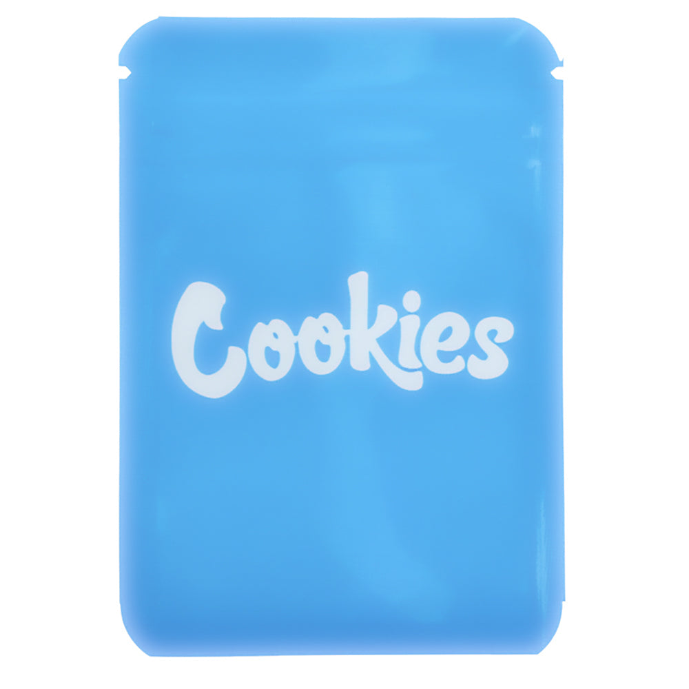 Mylar Bag Blue silicone bag with 'Cookies' text on a white background
