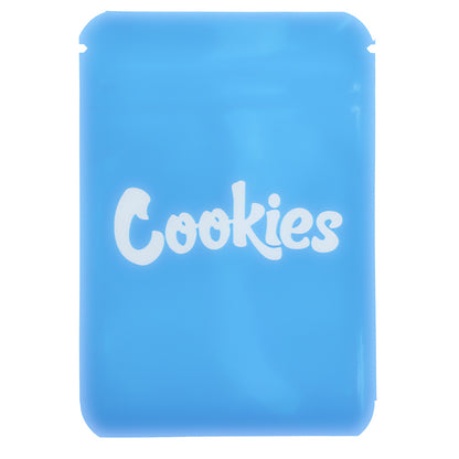 Mylar Bag Blue silicone bag with 'Cookies' text on a white background