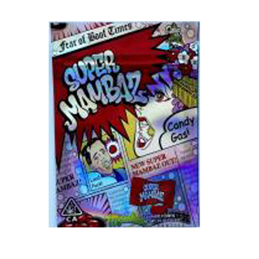 Mylar Bag Colorful packaging with cartoon characters and text on a white background