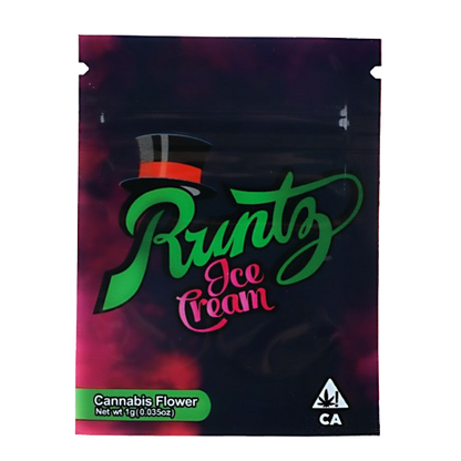 Mylar Bag  Runtz Ice Cream cannabis flower packaging with colorful design and branding.