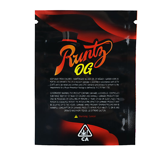 Mylar Bag Runtz OG packaging with red and black design on a white background