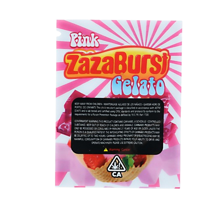 Mylar Bag ZazaBurst Gelato packaging with pink and white design