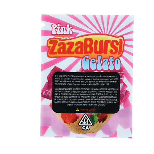 Mylar Bag ZazaBurst Gelato packaging with pink and white design