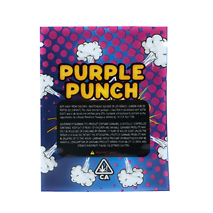 Mylar Bag Purple Punch packaging with colorful design and warning label on a white background