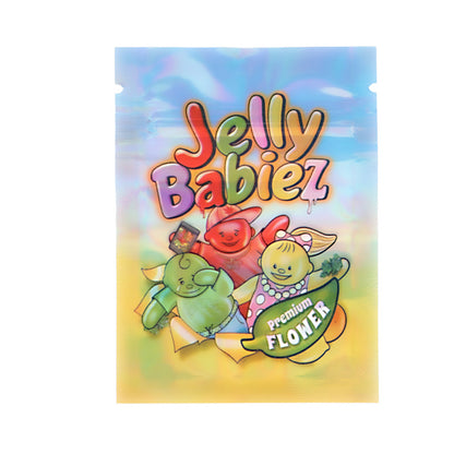 Mylar Bag Jelly Babiez packaging with cartoon characters on a colorful background