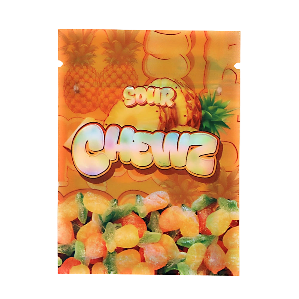 Mylar Bag Sour Chewz candy package with colorful design and gummy candies.