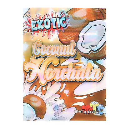 Mylar Bag Exotic Coconut Hookah packaging with coconut illustration and colorful design.