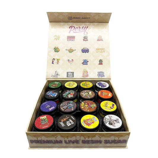 Persy - Empty 1oz Glass Wax Concentrate Jars Variety Pack – 16 Assorted Designs with Display Box