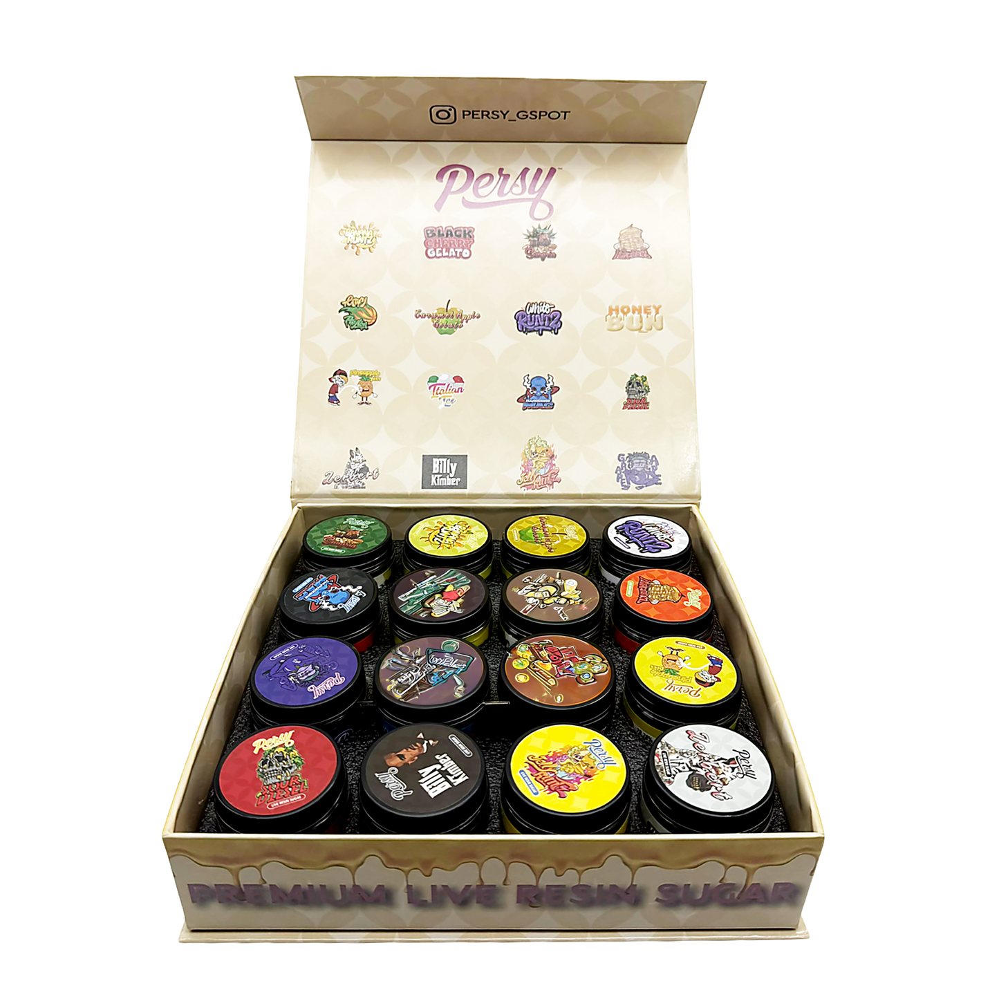 Persy - Empty 1oz Glass Wax Concentrate Jars Variety Pack – 16 Assorted Designs with Display Box