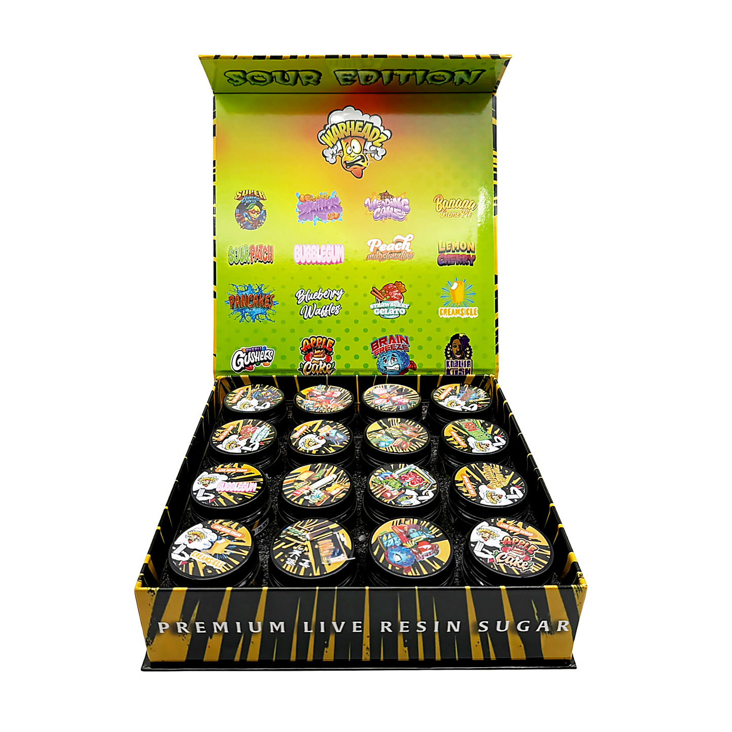 Sour Edition Empty 1oz Glass Wax Concentrate Jars Variety Pack – 16 Assorted Designs with Display Box
