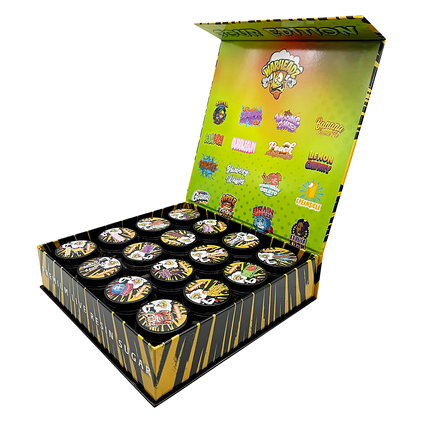 Sour Edition Empty 1oz Glass Wax Concentrate Jars Variety Pack – 16 Assorted Designs with Display Box