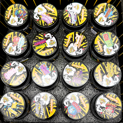 Sour Edition Empty 1oz Glass Wax Concentrate Jars Variety Pack – 16 Assorted Designs with Display Box