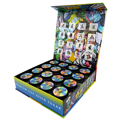 Sluggers Empty 1oz Glass Wax Concentrate Jars Variety Pack – 16 Assorted Designs with Display Box