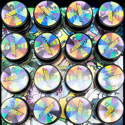 Sluggers Empty 1oz Glass Wax Concentrate Jars Variety Pack – 16 Assorted Designs with Display Box