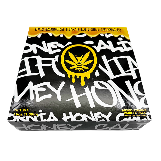 Honey Cali Empty 1oz Glass Wax Concentrate Jars Variety Pack – 16 Assorted Designs with Display Box