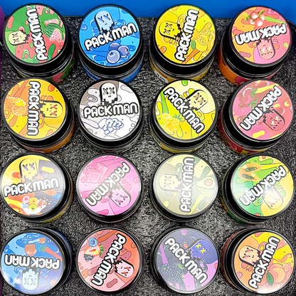 Packman Empty 1oz Glass Wax Concentrate Jars Variety Pack – 16 Assorted Designs with Display Box