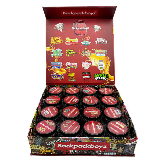 Backpack Boyz Empty 1oz Glass Wax Concentrate Jars Variety Pack – 16 Assorted Designs with Display Box