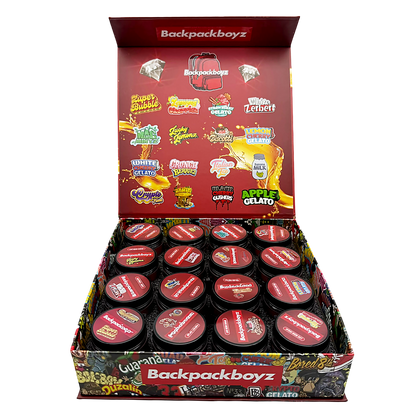 Backpack Boyz Empty 1oz Glass Wax Concentrate Jars Variety Pack – 16 Assorted Designs with Display Box