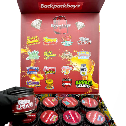 Backpack Boyz Empty 1oz Glass Wax Concentrate Jars Variety Pack – 16 Assorted Designs with Display Box
