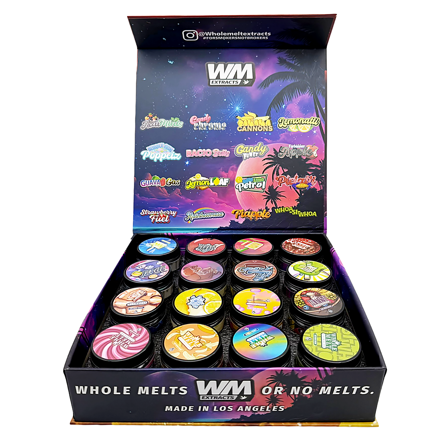 Whole Melt Galaxy Empty 1oz Glass Wax Concentrate Jars Variety Pack – 16 Assorted Designs with Display Box