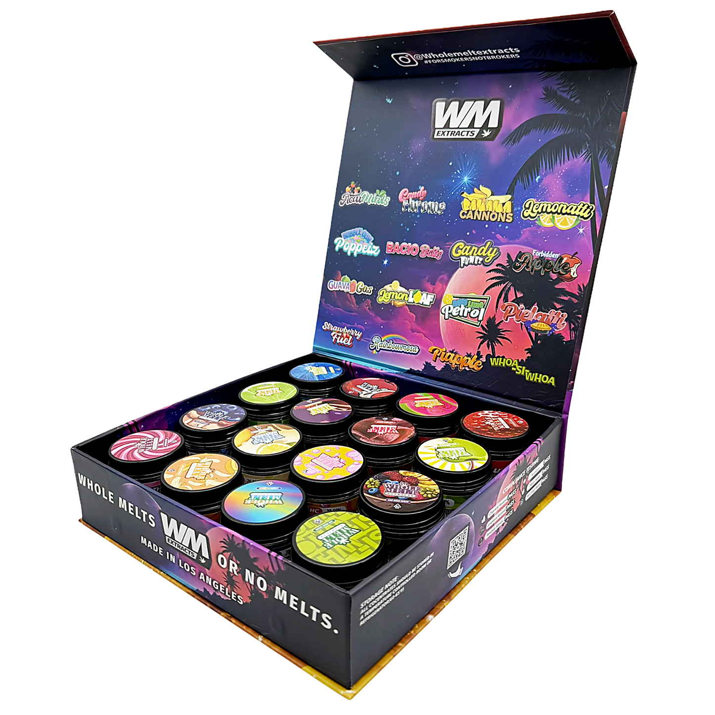 Whole Melt Galaxy Empty 1oz Glass Wax Concentrate Jars Variety Pack – 16 Assorted Designs with Display Box