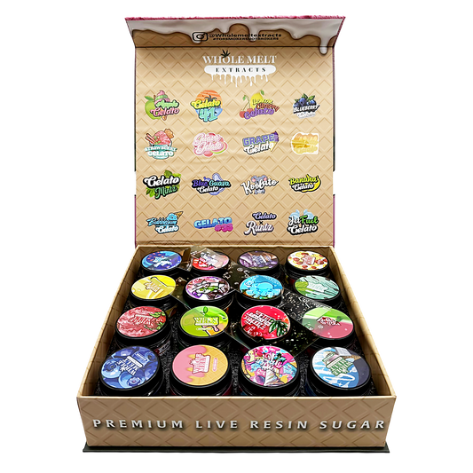 Whole Melt Gelato Empty 1oz Glass Wax Jars Variety Pack – 16 Assorted Designs with Display Box