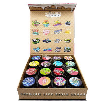 Whole Melt Gelato Empty 1oz Glass Wax Jars Variety Pack – 16 Assorted Designs with Display Box