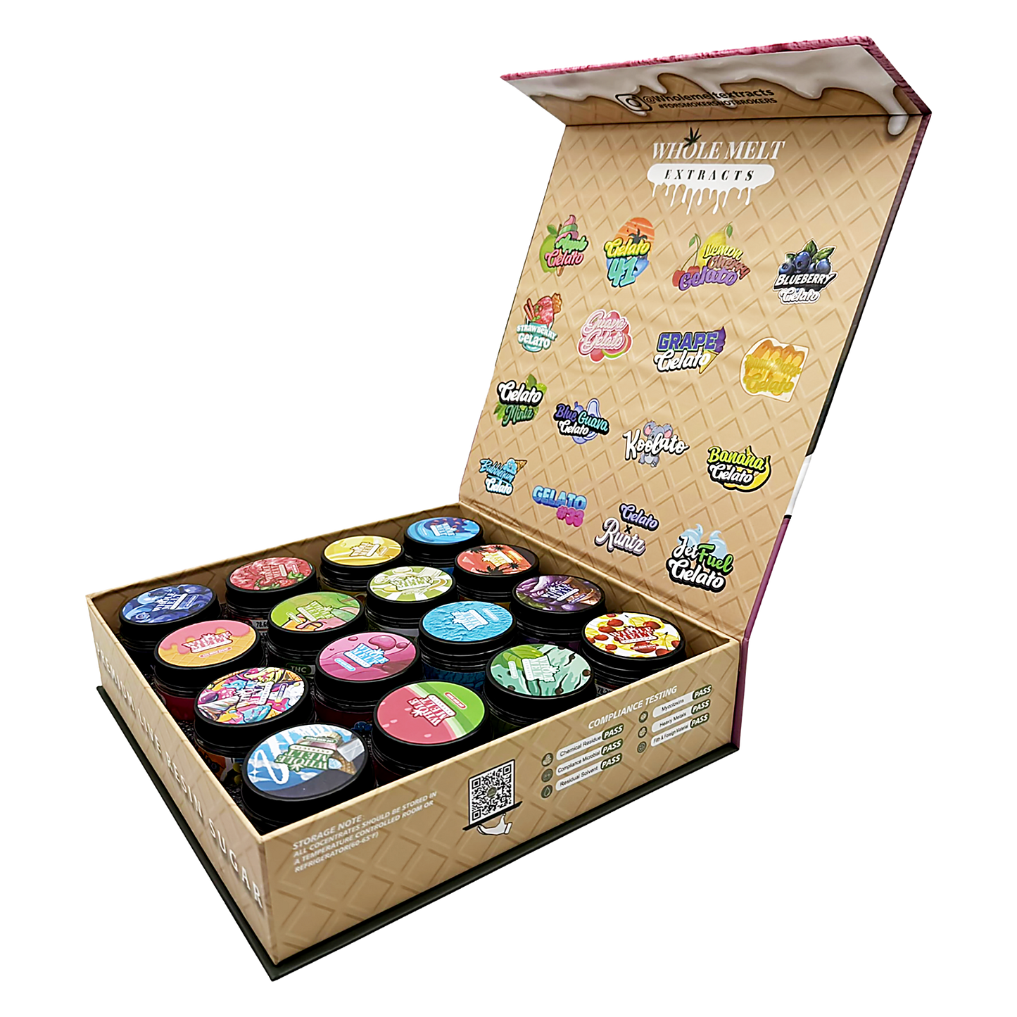 Whole Melt Gelato Empty 1oz Glass Wax Jars Variety Pack – 16 Assorted Designs with Display Box