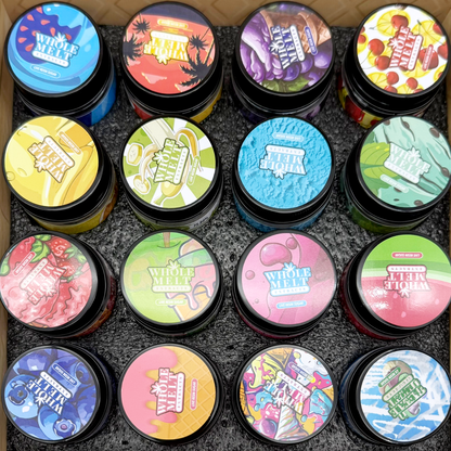 Whole Melt Gelato Empty 1oz Glass Wax Jars Variety Pack – 16 Assorted Designs with Display Box
