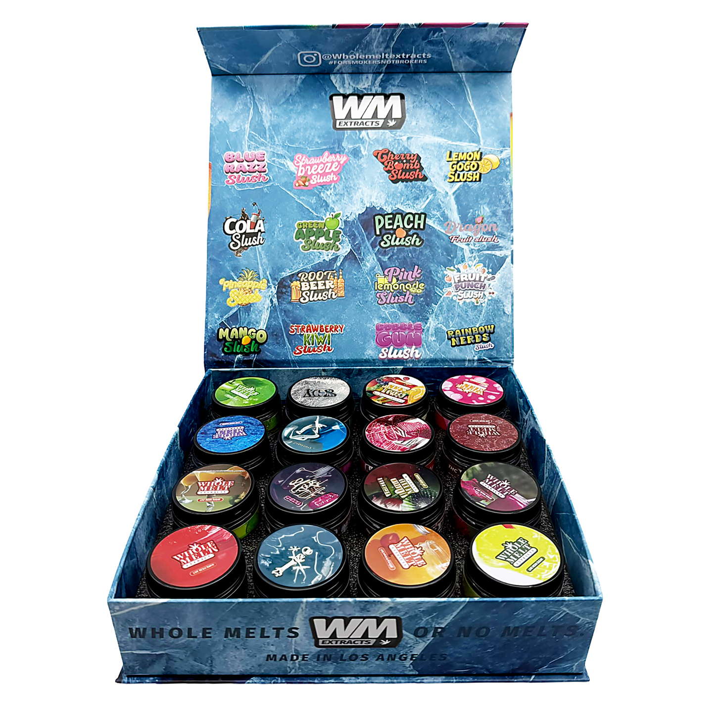 Whole Melt Slurpee Empty 1oz Glass Wax Jars Variety Pack – 16 Assorted Designs with Display Box