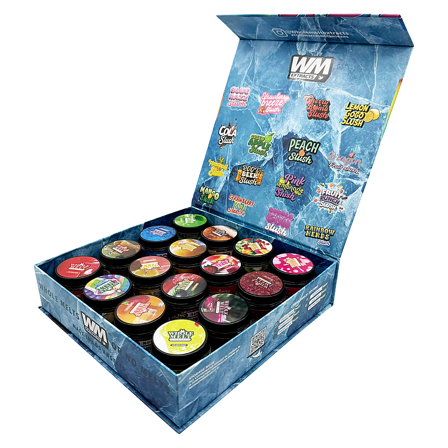Whole Melt Slurpee Empty 1oz Glass Wax Jars Variety Pack – 16 Assorted Designs with Display Box