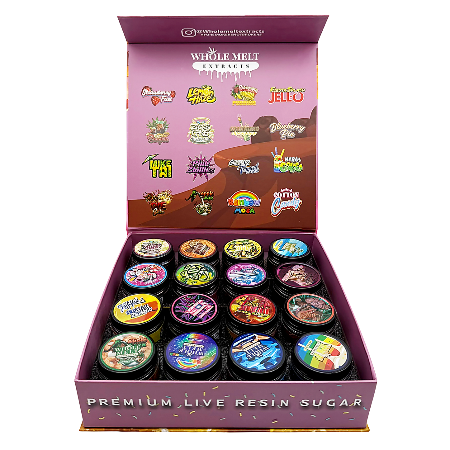 Whole Melt Candyland Empty 1oz Glass Wax Jars Variety Pack – 16 Assorted Designs with Display Box