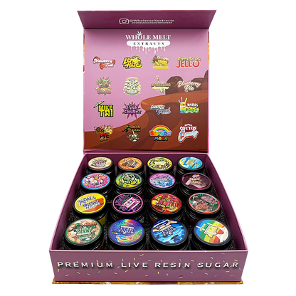 Whole Melt Candyland Empty 1oz Glass Wax Jars Variety Pack – 16 Assorted Designs with Display Box