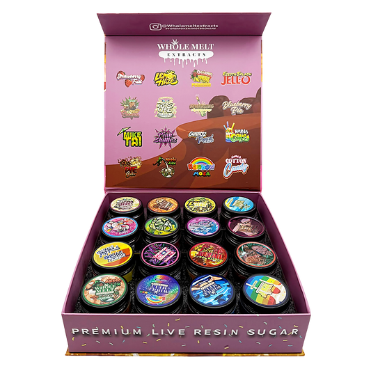 Whole Melt Candyland Empty 1oz Glass Wax Jars Variety Pack – 16 Assorted Designs with Display Box